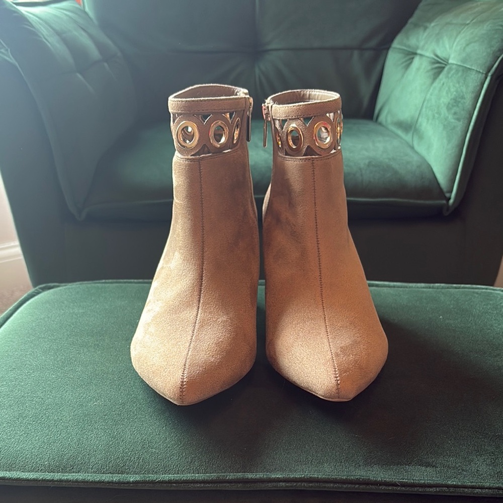 Cato Tan Ankle Boots with Pointed Toe and Decorative Studs - Picture 2 of 10